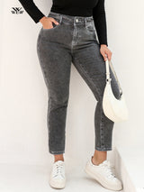 Plus Size Gray Jeans for Women Stretchy High