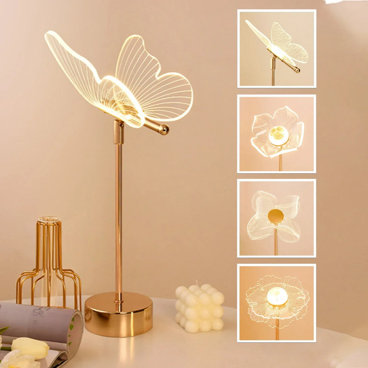 Table Lamp Retro Gold Acrylic Butterfly LED Desk