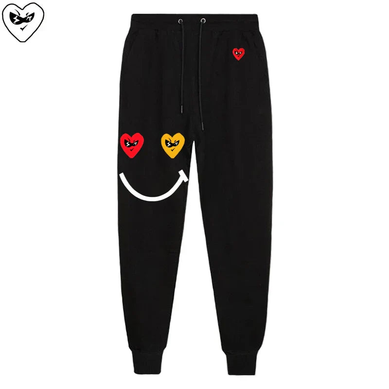 Men Women Spring Autumn Pants Heart Cartoon Embroidery