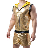 Mens Gold Shiny Tight Leather Tank Tops Boxer