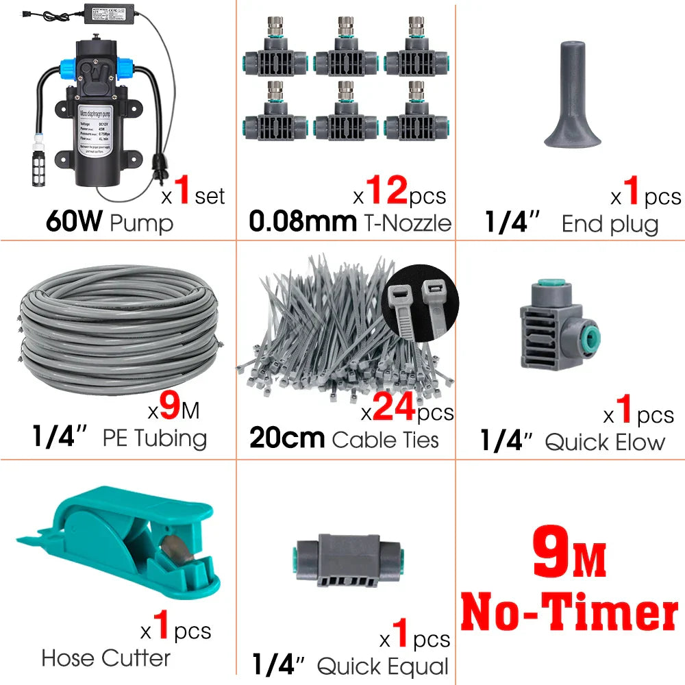 60W Self-Priming Pressurize Pump Mist Nozzle Watering System