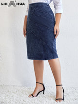 LIH HUA Womens Plus Size Denim Skirt Chic
