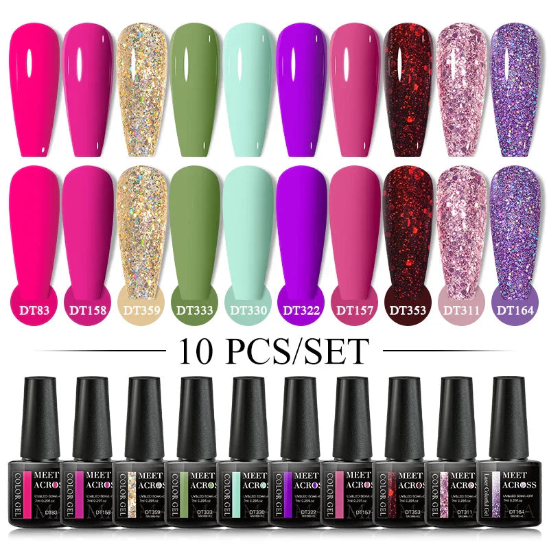 10Pcs Nude Glitter Gel Nail Polish Set Purple