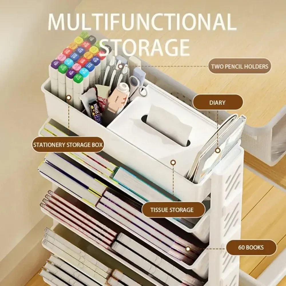 Floor Mounted Movable Bookshelf Table Side Bookcase 5