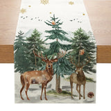 Linen Christmas Table Runner Snowman Xmas Tree Home