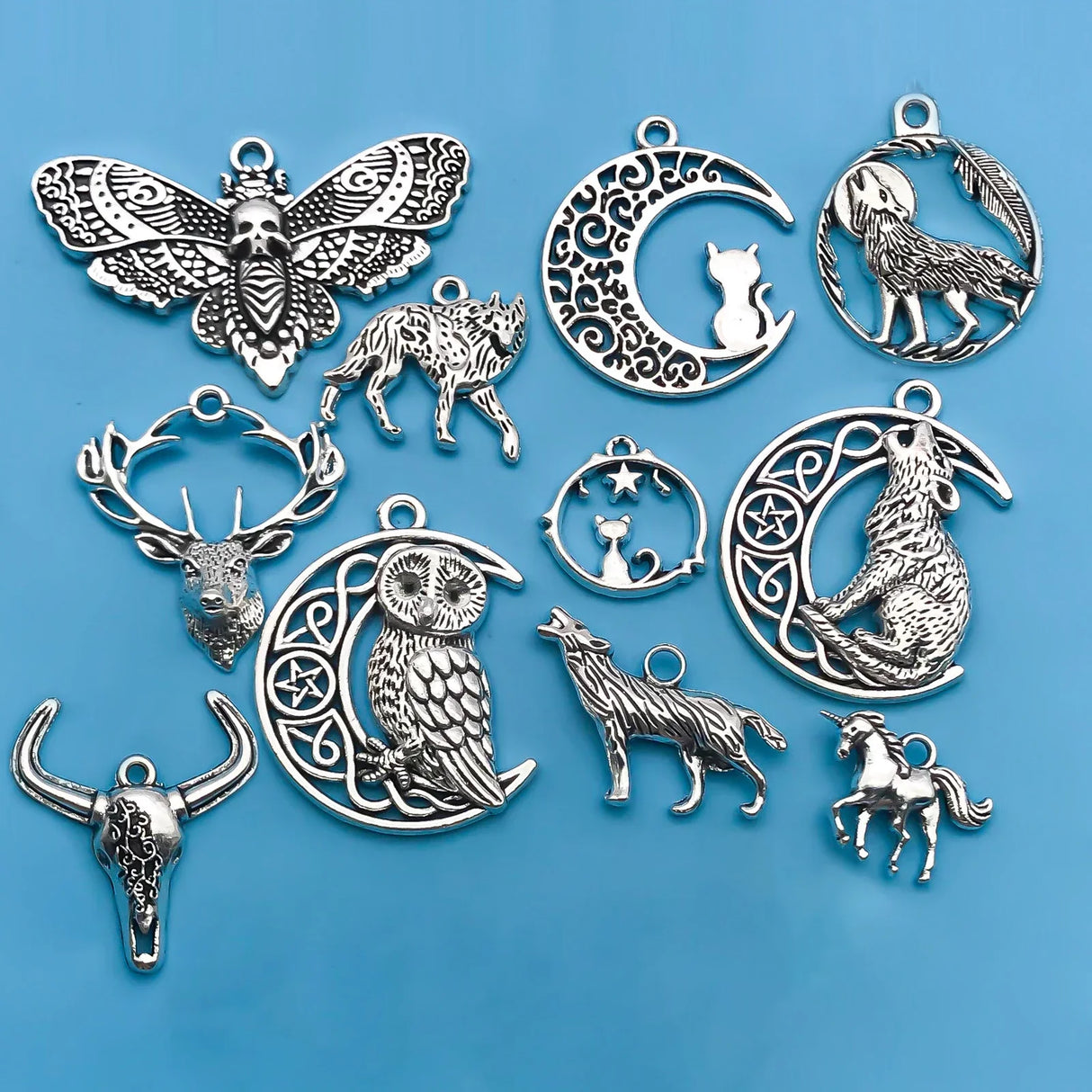 1020Pcs Alloy Retro Silvery Animal Shape Charms Horse