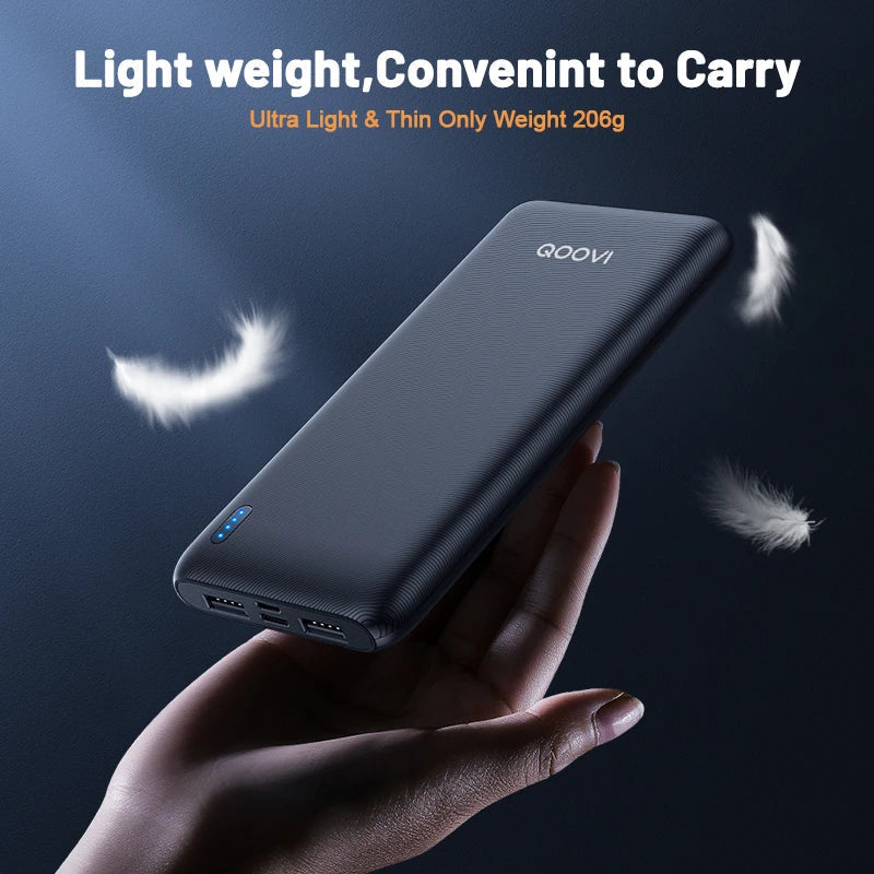 QOOVI 10000mAh Power Bank Ultra-thin Portable Charger For