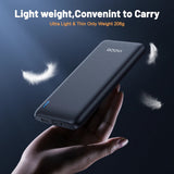QOOVI 10000mAh Power Bank Ultra-thin Portable Charger For