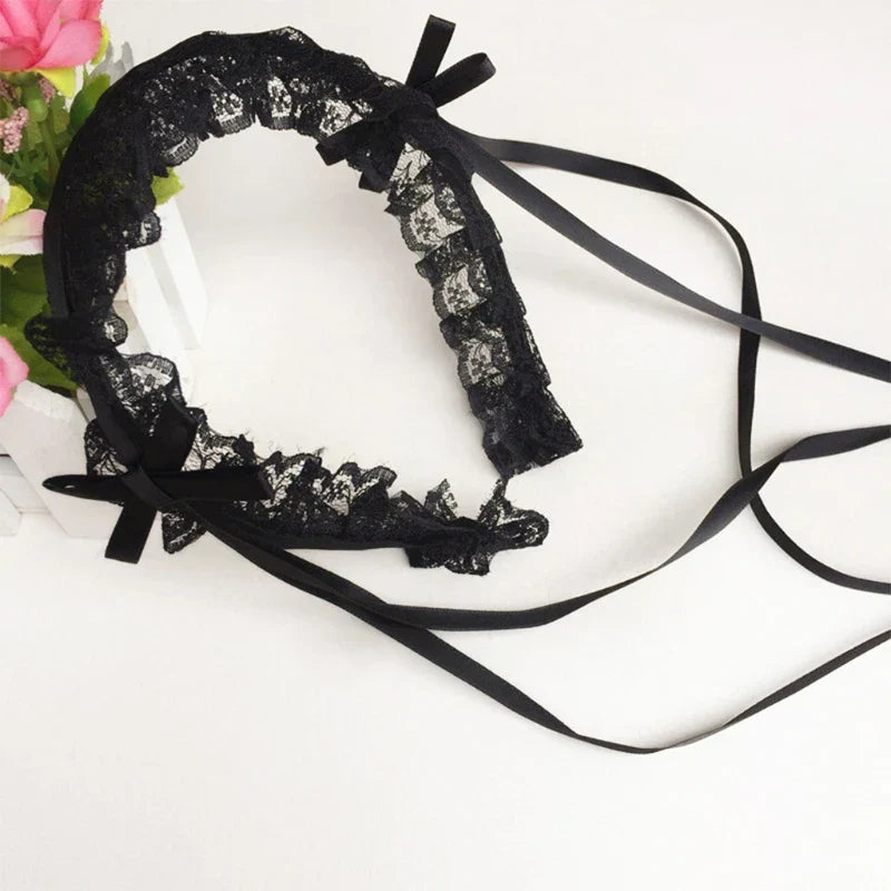 Ruffled Lace Long Ribbon Bowknot Headband Cosplay Headdress