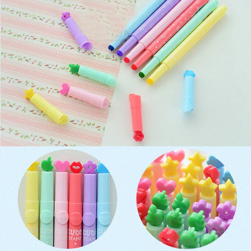 Haile 6Pc Kawaii Candy Color Highlighters Inks Stamp