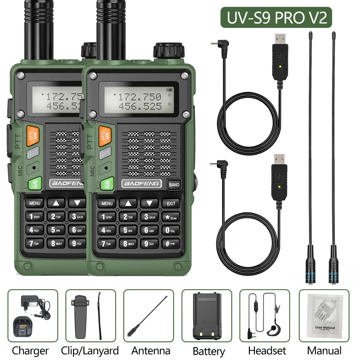 2PCS BaoFeng UV-S9 Pro V2 Walkie Talkie 10KM