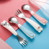 Baby Children Spoon Fork Set Cartoon Bear Stainless