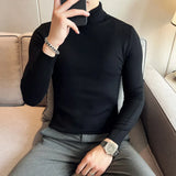 Autumn Mens Turteneck Sweatshirt Warm Solid Color Slim