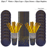 Dark Blue Gold Dot Disposable Tableware Set Paper