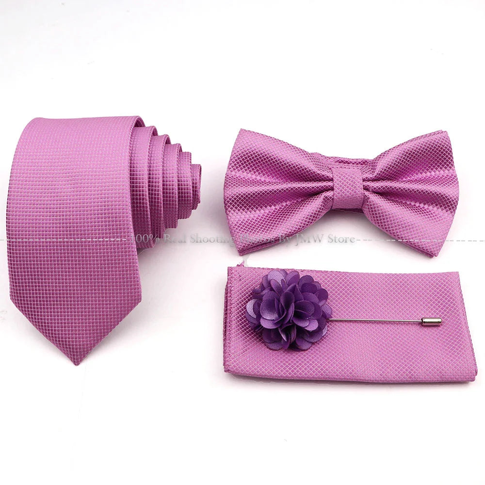 5 Pcs Slim Plaid Tie Set Polyester Pink