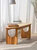Nordic Solid Wood Rattan Shoes Changing Bench Log