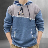 Winter Clothing Men's Patchwork Knitted Hooded Pullover Sweater