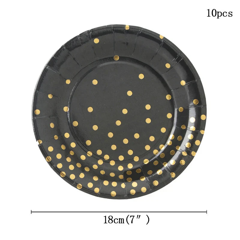 Black and Gold Party Supplies Polka Dot Plate