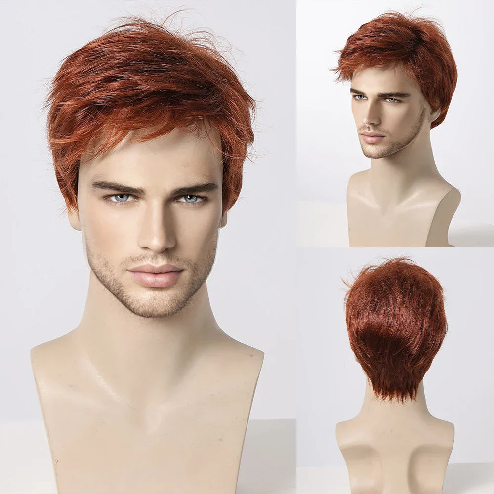 Bob Pixie Cut Wig for Men Light Brown