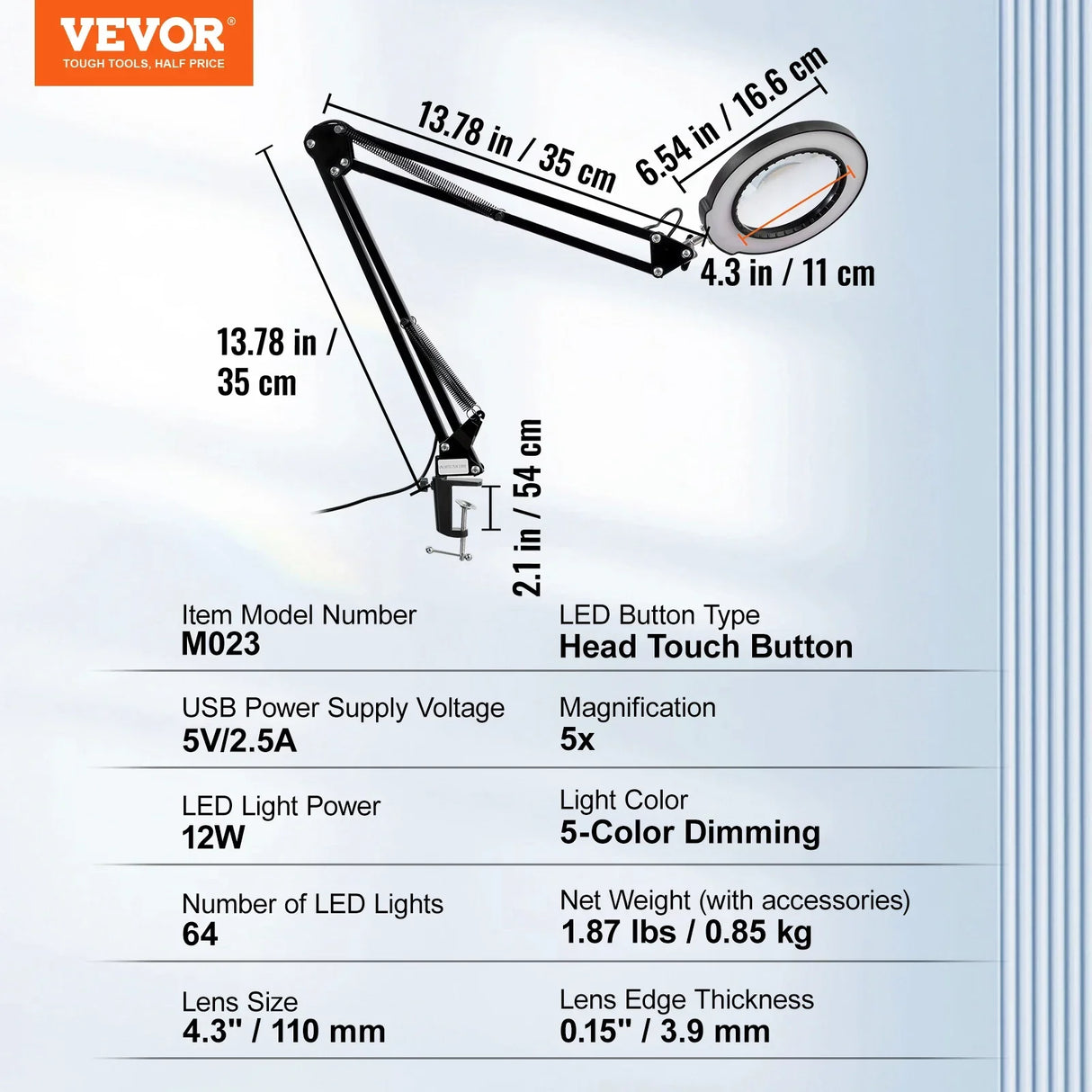 VEVOR Magnifying Glass with Light 5X Magnifying Lamp