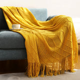 Textured Knitted Throw Blankets with Tassels Cozy Woven