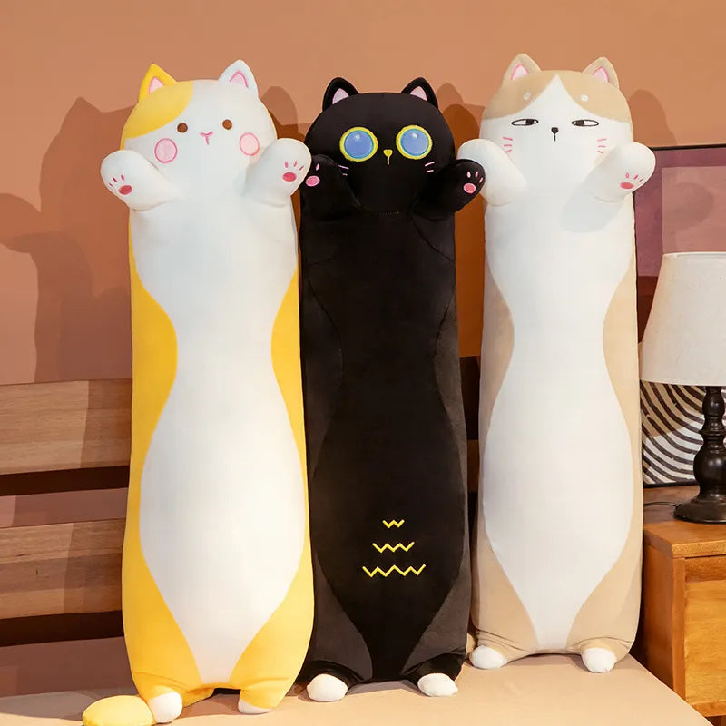 1PC 90~130cm Long Giant Cats Plush Toy Cylidrical