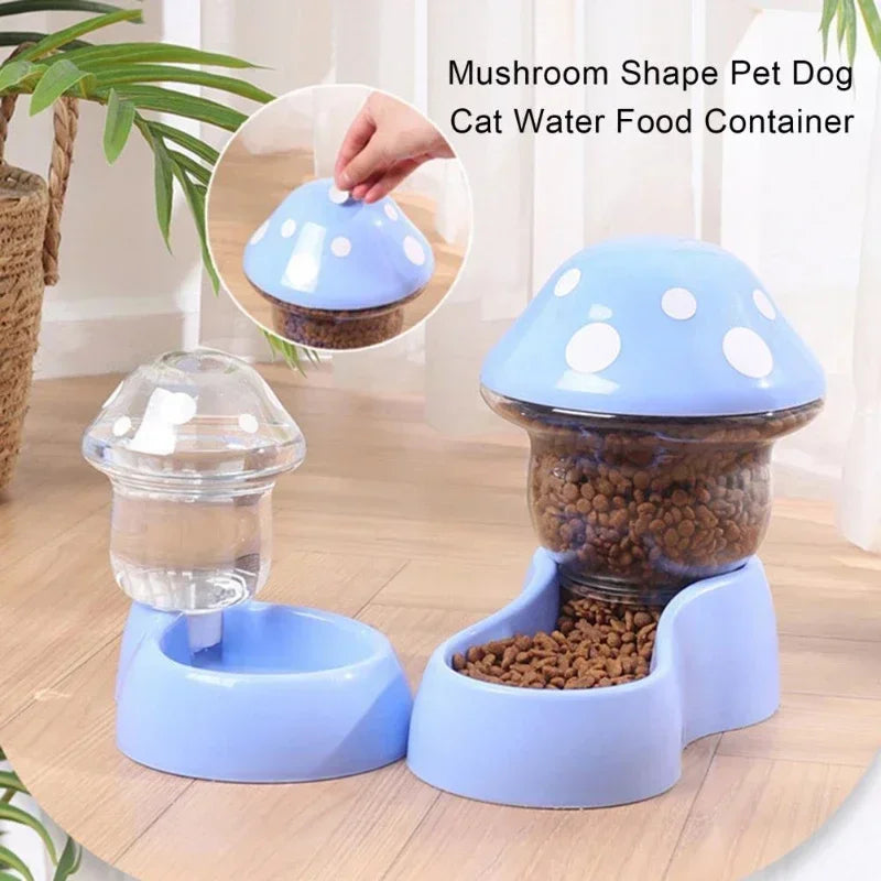 1.8L/500g Cat Automatic Feeder Mushroom Shape Water Bottle