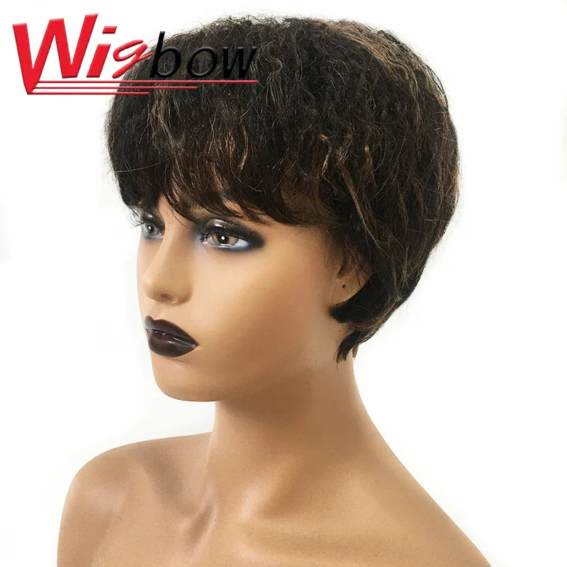 Human Hair Kinky Straight Wig Short Wet And