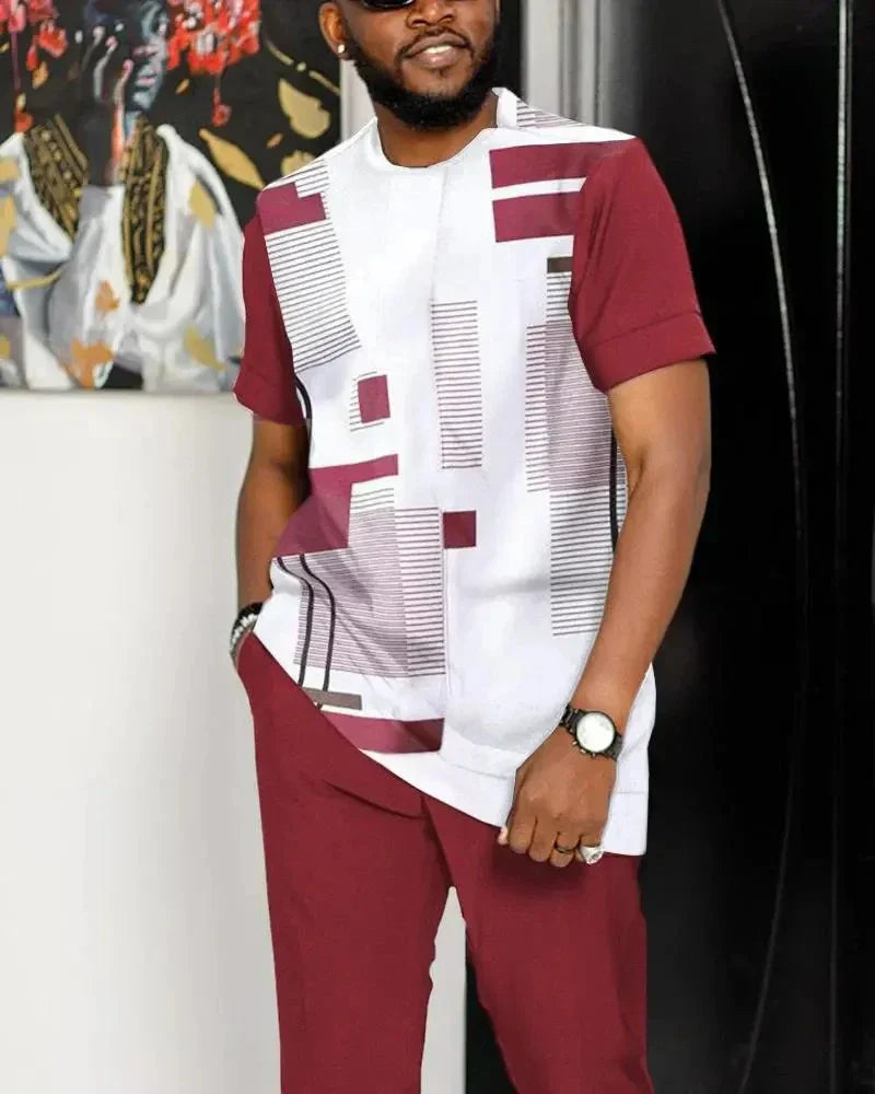 African Clothes Striped 3D Print Men Set Tracksuit