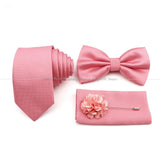 5 Pcs Slim Plaid Tie Set Polyester Pink