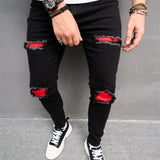 New Men Streetwear Ripped Slim Patch Stylish Jeans