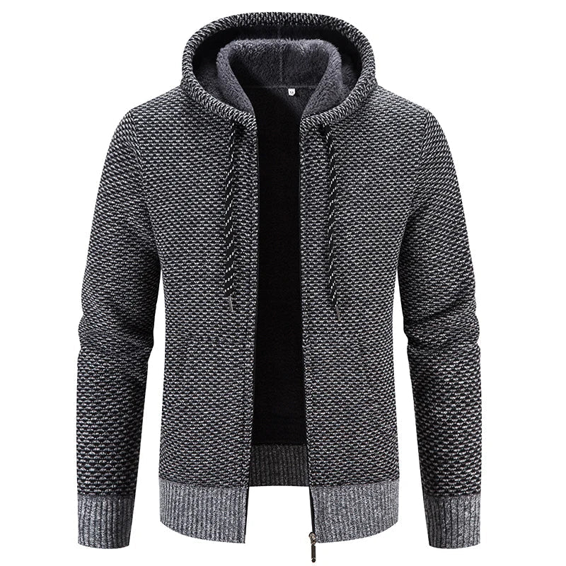 Male Knitted Casual Jackets with Hood Men's Sweater