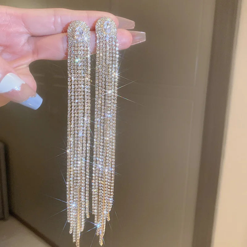 Fashion Statement Earring Long Full Rhinestone Big Earrings