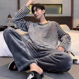 Winter Men Thicken Warm Flannel Pajama Set Male