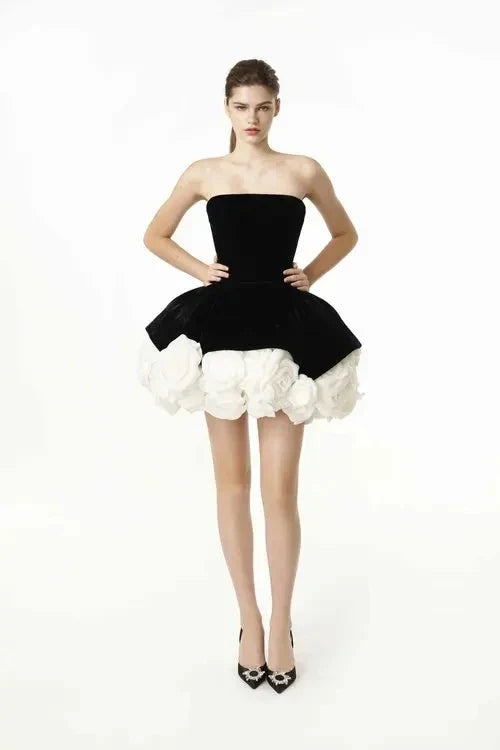 OIMG BlackWhite Ball Gown Short Mini Prom Dresses