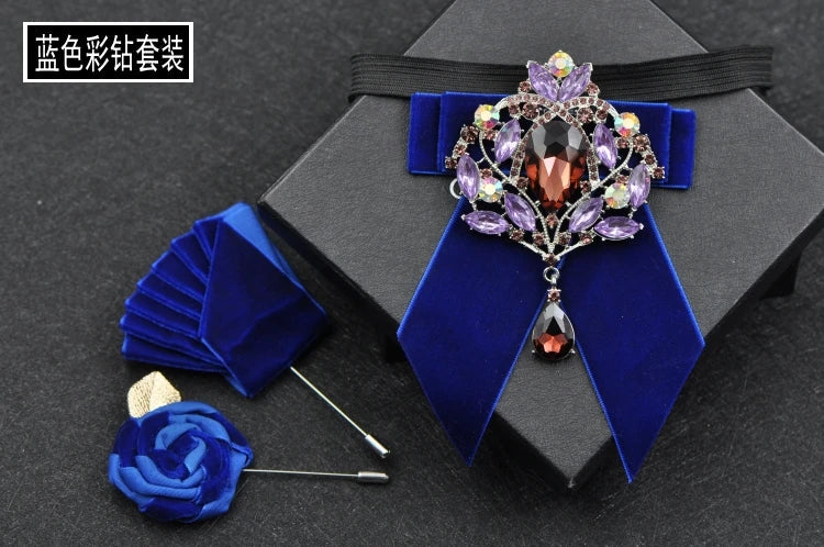 Men's Wedding Bow Tie Pins Set Luxury Rhinestone