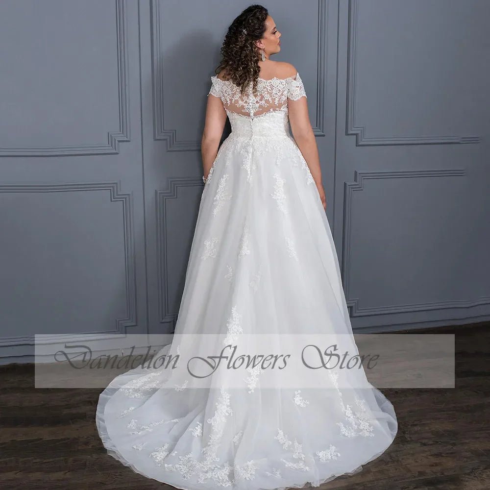 Elegant Wedding Dresses Plus Size Boat Neck Off