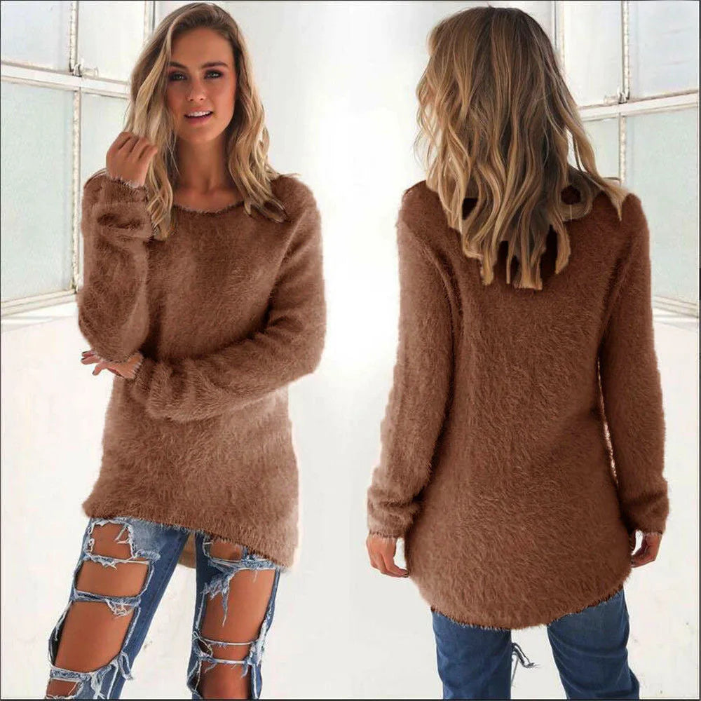 2023 Womens Winter Fleece Fluffy Sweater Jumper Ladies