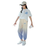 Girls Summer Trend Sports 2pcs Ice Silk T-shirts+Ninth