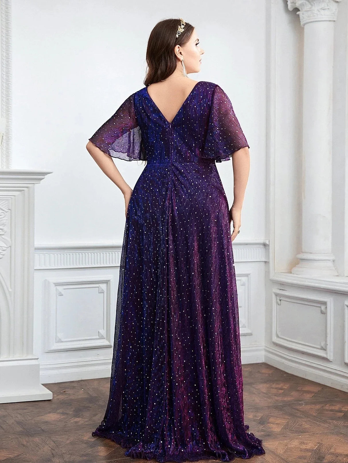 Sequin Evening Dress For Wedding Bridesmaid Plus Size