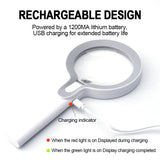 10X 25X Handheld Magnifying Glass USB Rechargeable Magnifier