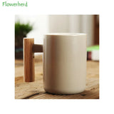 Nordic Wooden Handle Ceramic Porcelain Mug Coffee Cups