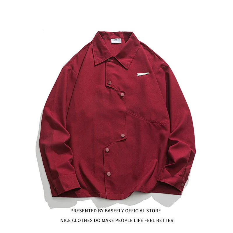 Autumn Solid Irregular Button Thin Men High Streetwear