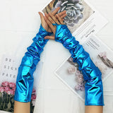Halloween Lacquer Leather Hook Finger Long Gloves Cosplay