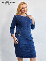 LIH HUA Women's Plus Size Denim Dress Autumn