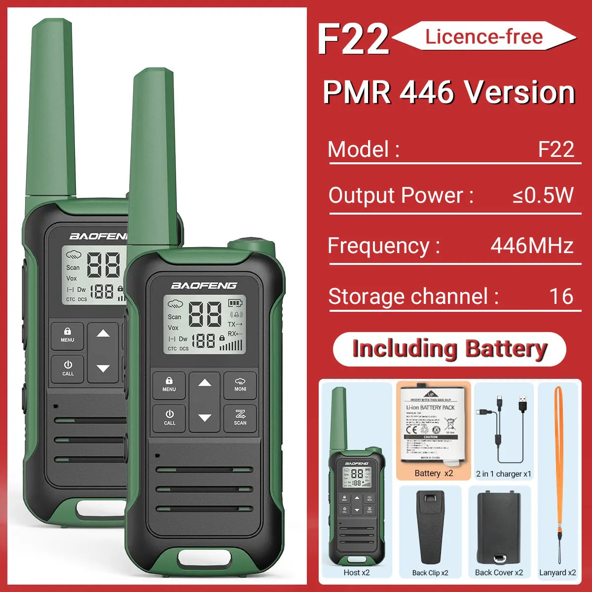 2pcs Baofeng F22 PMR FRS Walkie Talkie Type-c