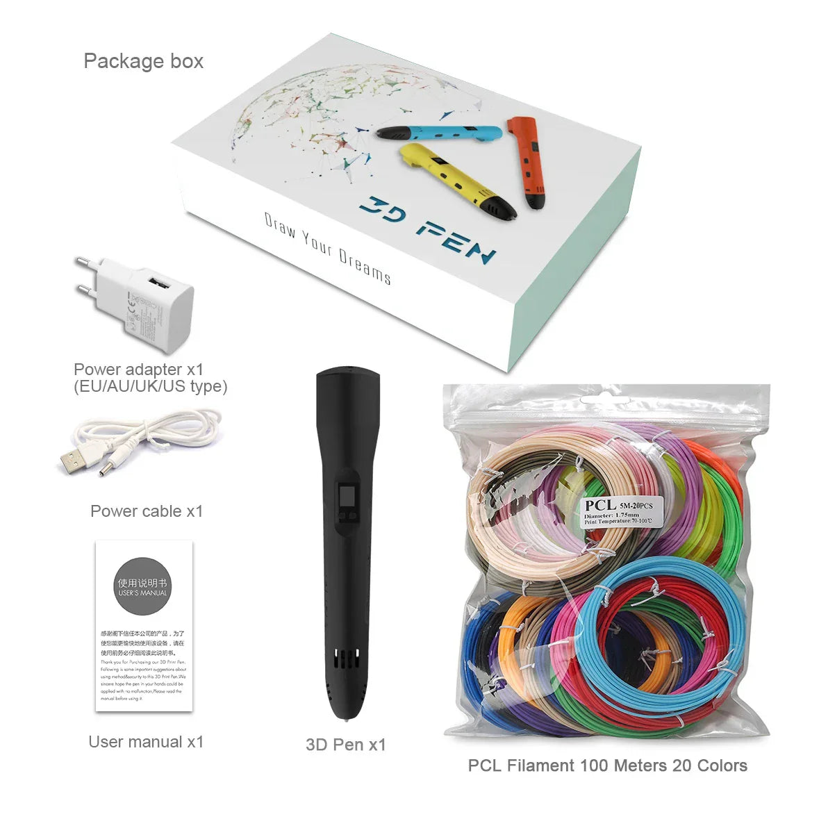 Innovative QCREATE 3D Pen with LCD Display, Adjustable