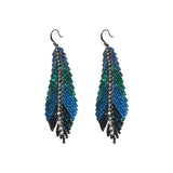 Long Retro Blue Flower Feather Tassel Dangle Earrings