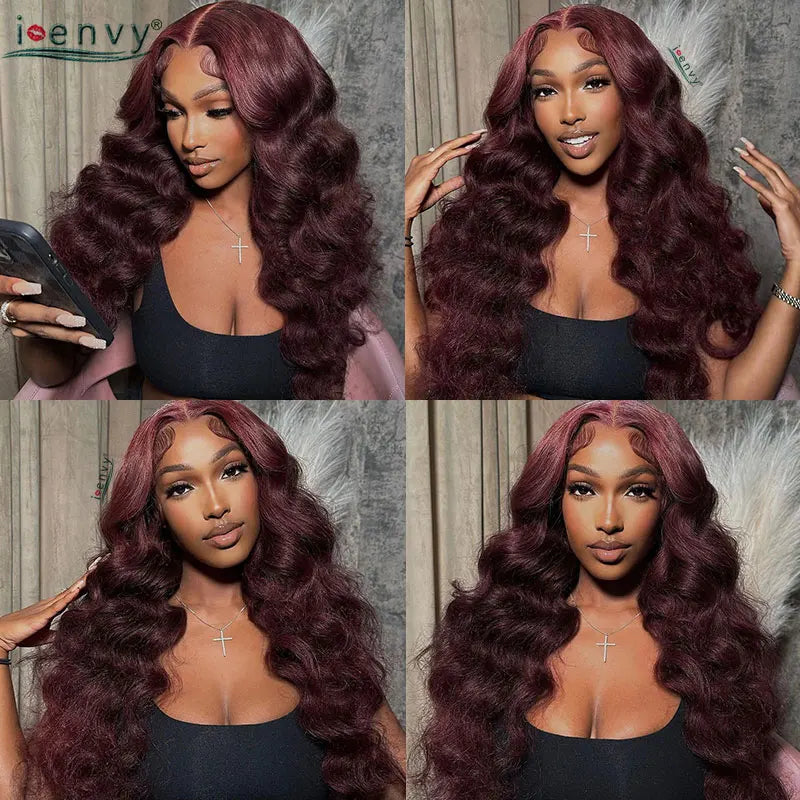 13x6 99J Burgundy Lace Front Wig Body Wave