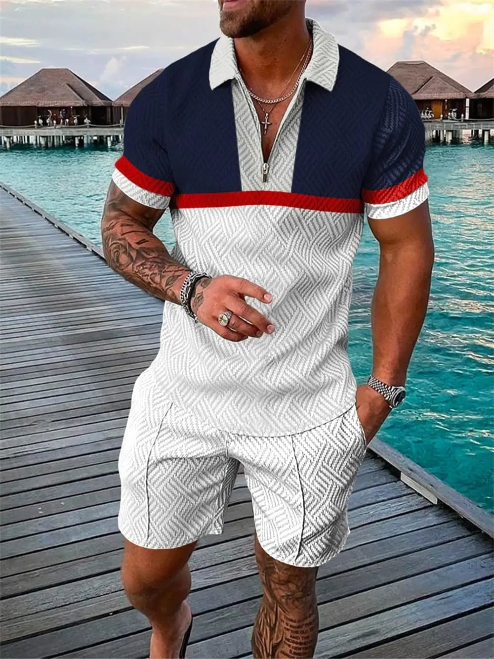 Summer Brand Tracksuit Solid Color Male Shorts Suit
